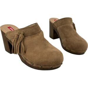 Vintage y2k Womens 9.5 Union Bay Wooden Studded Tassel Clogs Heels Mules Chunky